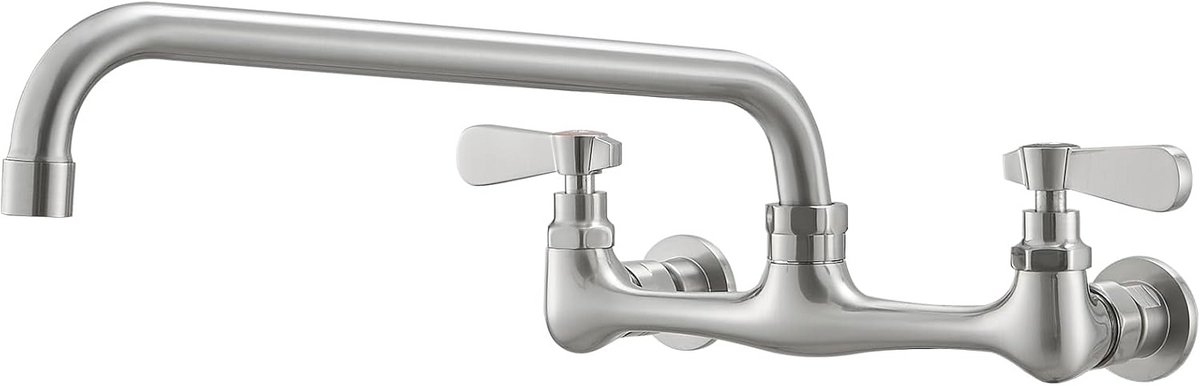 Wandmontage Keukenkraan Geborsteld Nikkel - 8 Inch Centerafstand - Met Draaibare Uitloop -