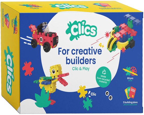 Clics 5 in 1 bouwblokken box– DUURZAAM SPEELGOED gemaakt van GERECYCLEERDE kunststof- bouwset 5 in 1 - speelgoed 4,5,6,7,8 jaar jongens en meisjes- educatief speelgoed- Montessori speelgoed- constructie speelgoed