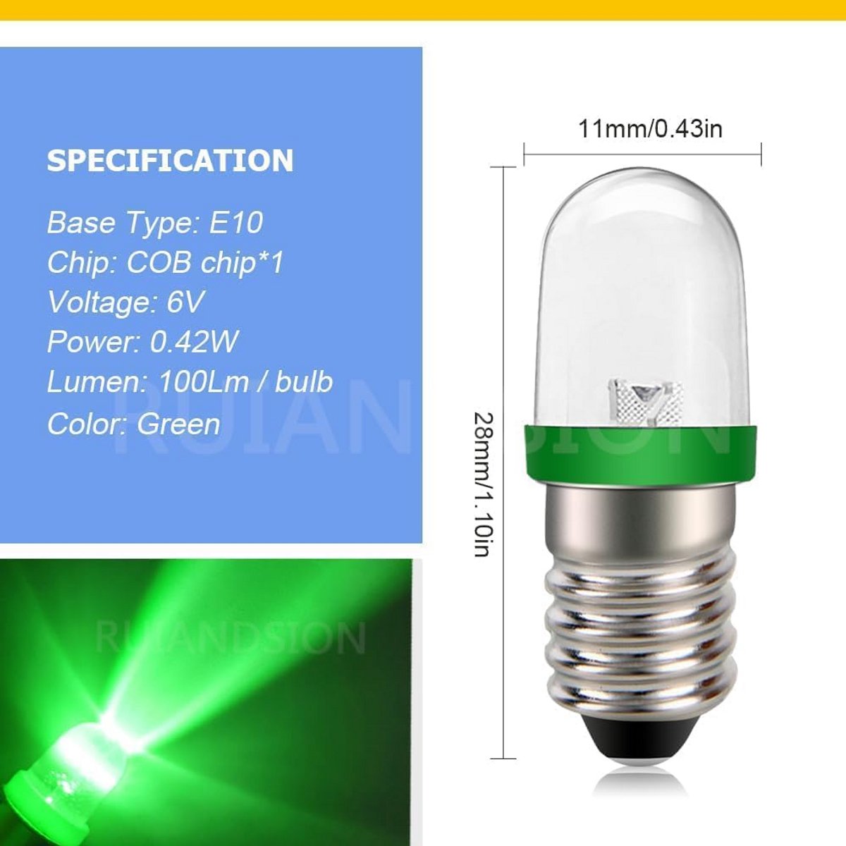 10x E10 LED Lampjes 6V Mini Gloeilamp Vervanging Wit Blauw Rood Groen Geel