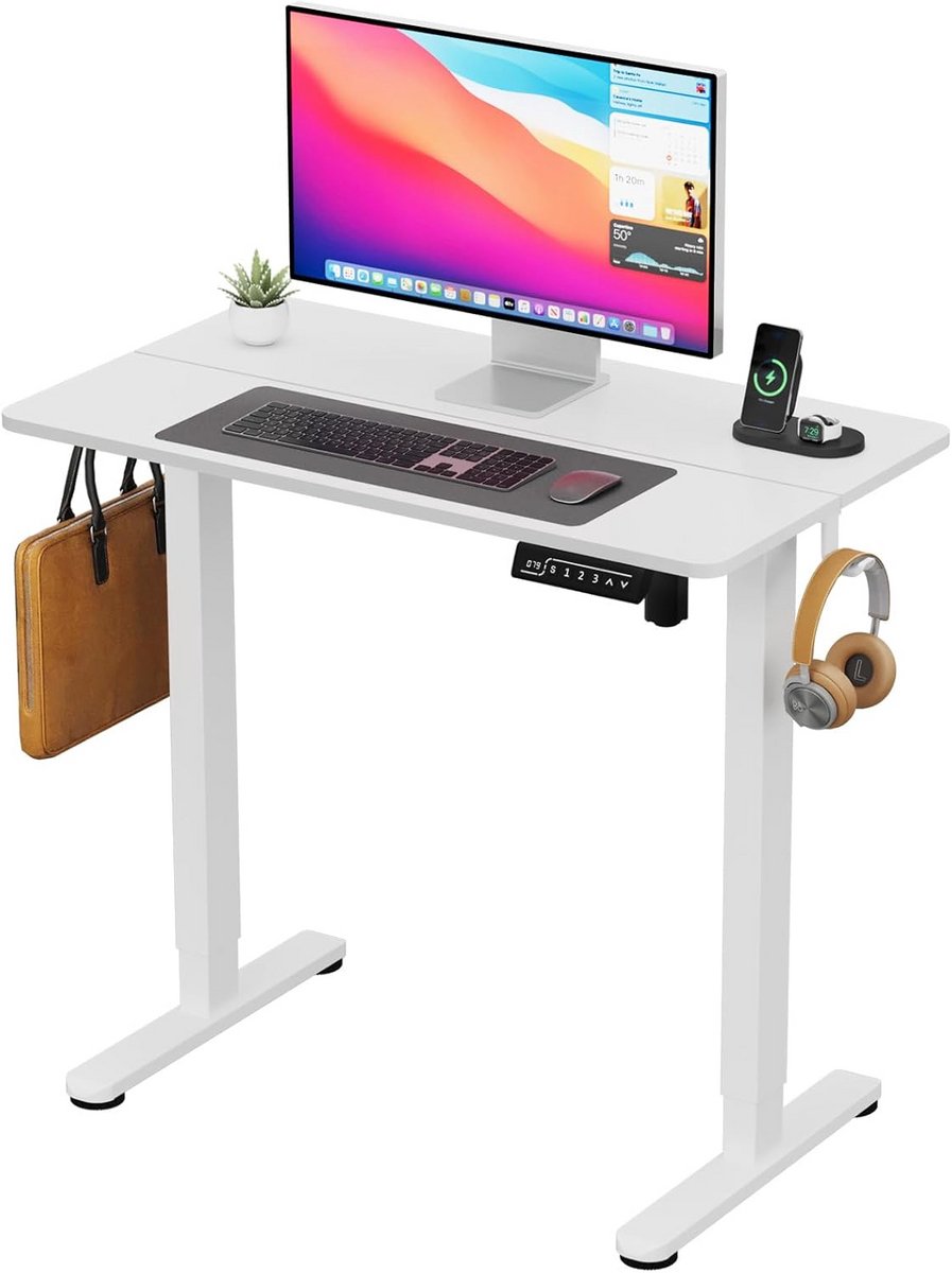 Elektrisch In Hoogte Verstelbaar Zit-Sta Bureau Wit 80x50 cm Ergonomisch Thuiskantoor