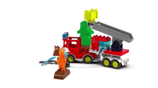Camion de pompiers LEGO® DUPLO® Town avec tuyau et pompier Jouet avec véhicule de sauvetage - Cadeau éducatif pour tout-petits à partir de 2 ans - Avec figurine d'écureuil et échelle - 10473