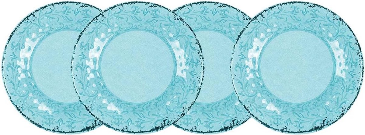 Set van 4 diepe borden, melamine, in blauwe kleur