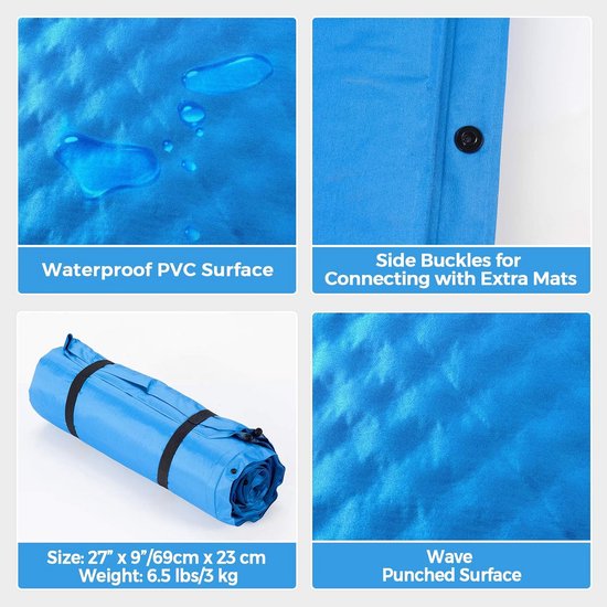 Zelfopblazend Luchtbed 2 Personen (190x130 cm) met Kussen - Waterdicht en Draagbaar voor Camping en Outdoor — afbeelding 2