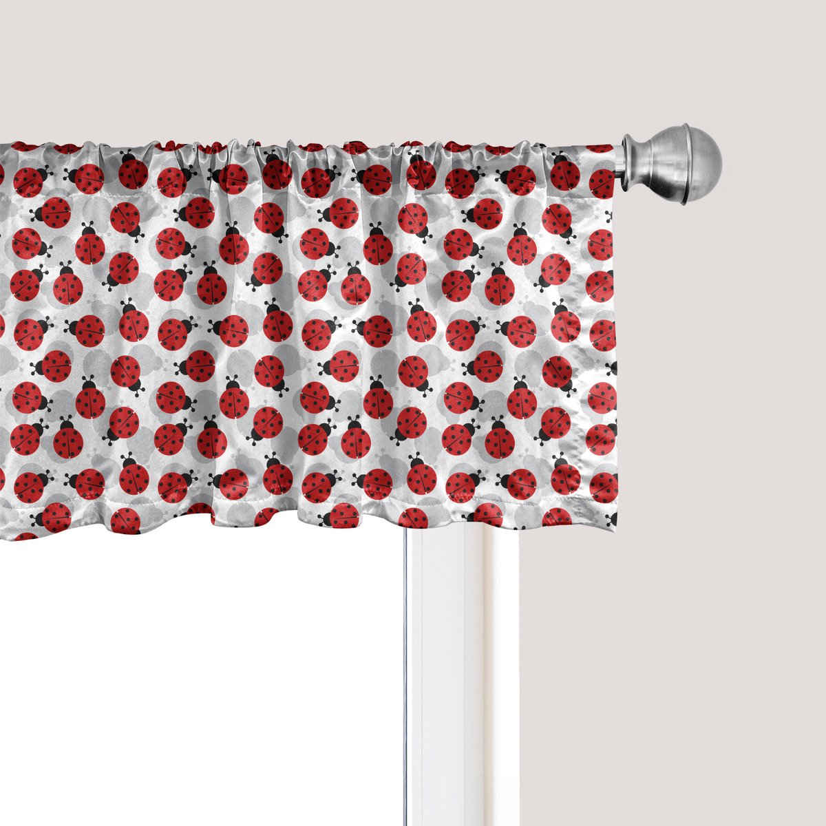 ABAKUHAUS Lieveheersbeestje Raamvalletje,voor Keuken en Slaapkamer Decoratie met Tunnelzoom, 137 cm x 30 cm, Vermiljoen Lichtgrijs