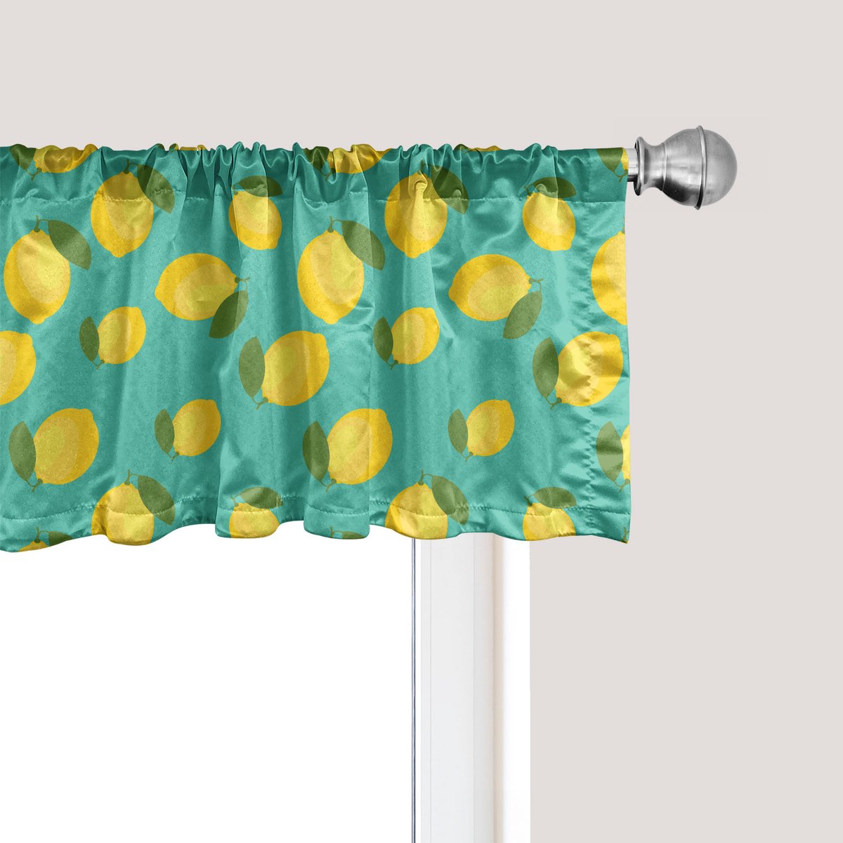 ABAKUHAUS Citroen raamvalletje, gordijnvalletje voor keuken en slaapkamer met tunnelzoom, 137 cm x 30 cm, turquoise mosterd