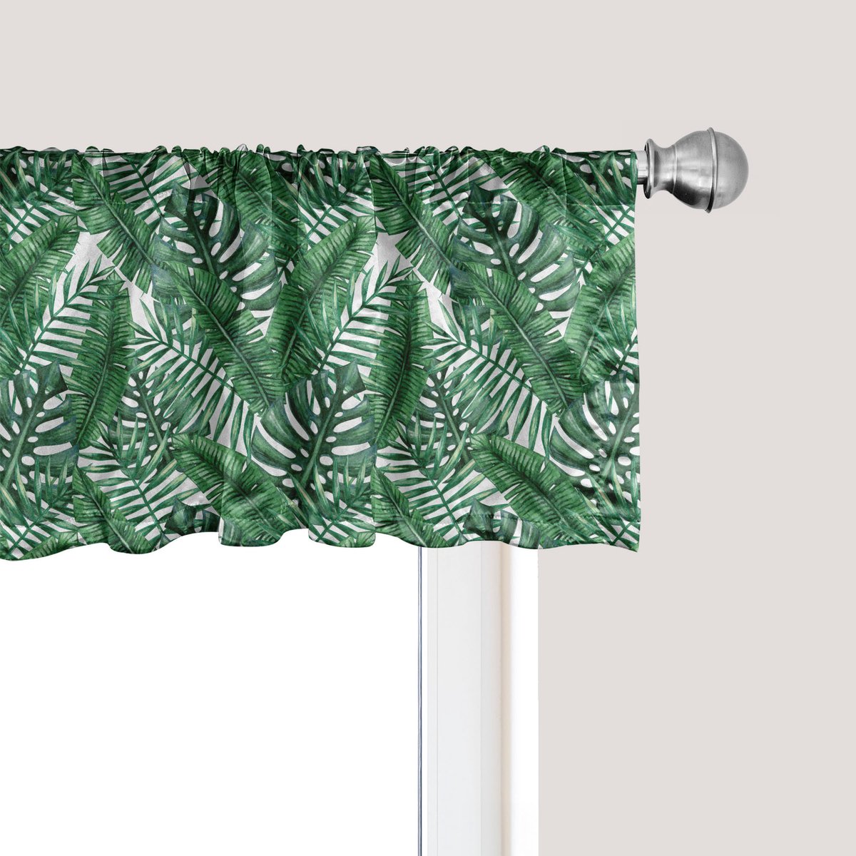 ABAKUHAUS Palmblad Raamvalletje, Gordijnvalletje voor Keuken en Slaapkamer met Tunnelzoom, 137 cm x 30 cm, Bosgroen Wit
