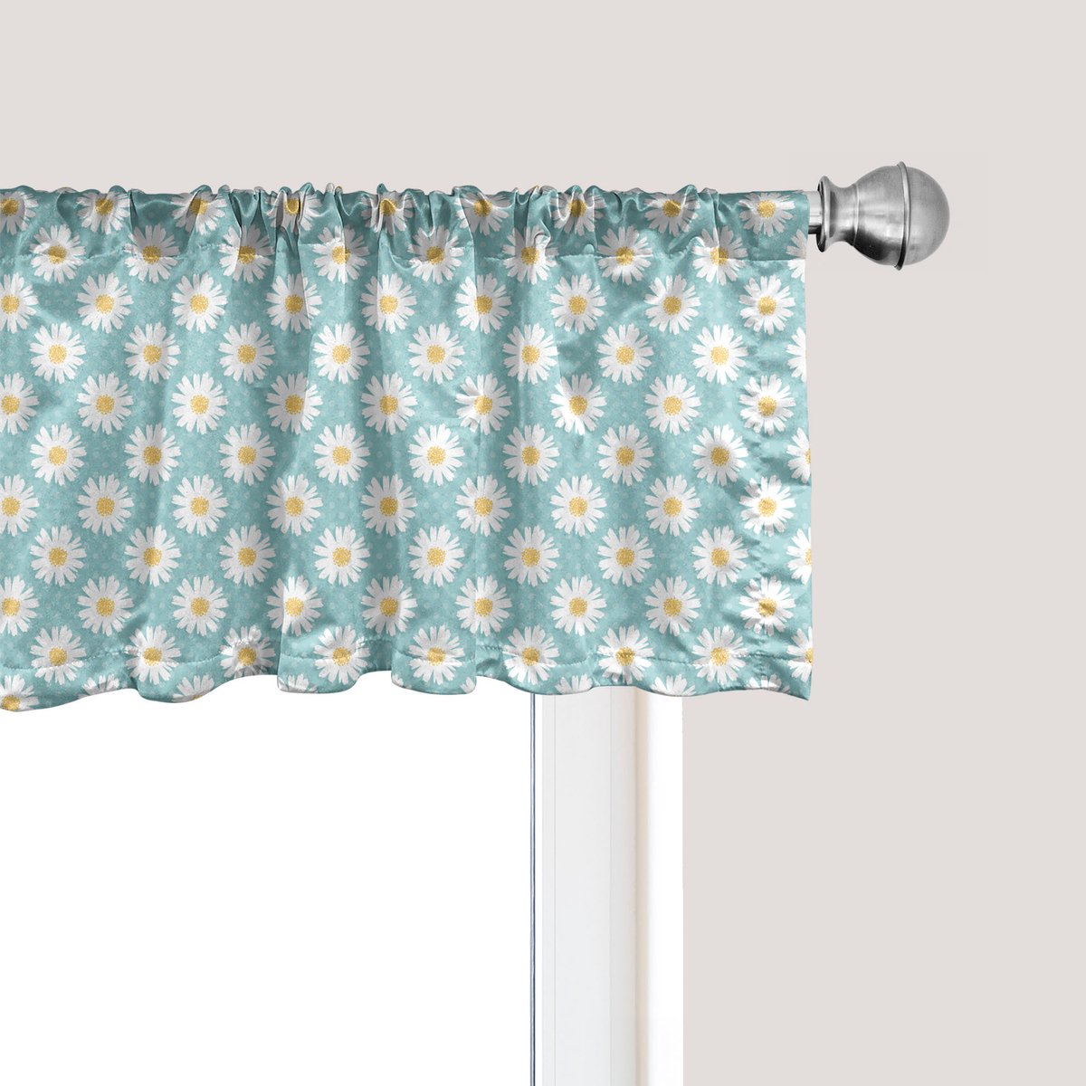 ABAKUHAUS Lente raamvalletje, gordijnvalletje voor keuken en slaapkamer met tunnelzoom, 137 cm x 45 cm, turquoise en wit