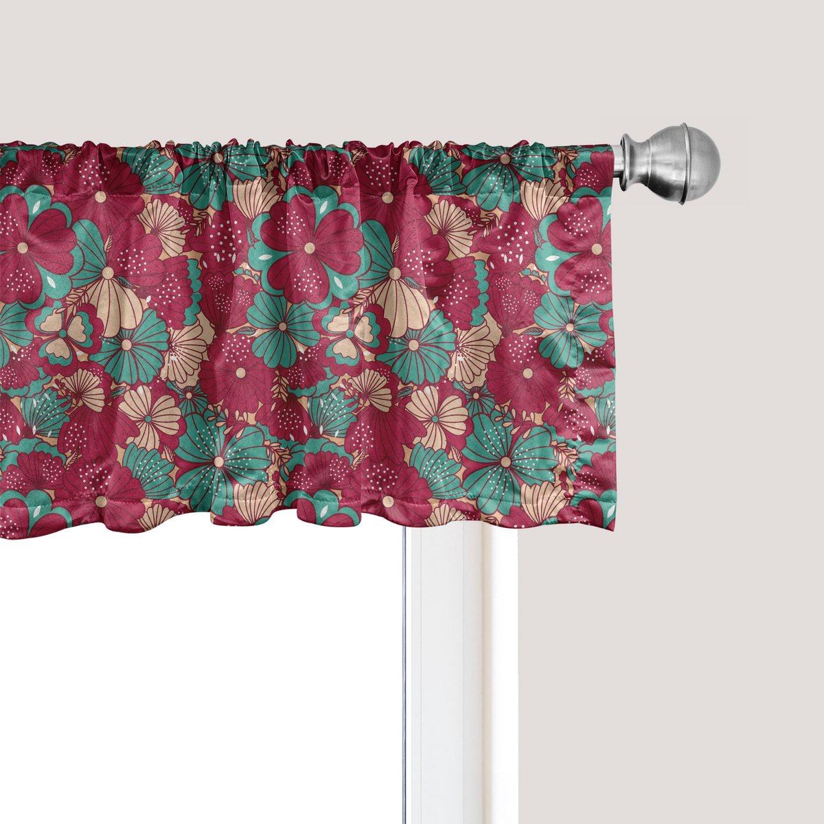 ABAKUHAUS Bloemenpatroon raamvalletje, Gordijnvalletje voor keuken en slaapkamer met tunnelzoom, 137 cm x 45 cm, Perzik Donker Koraal