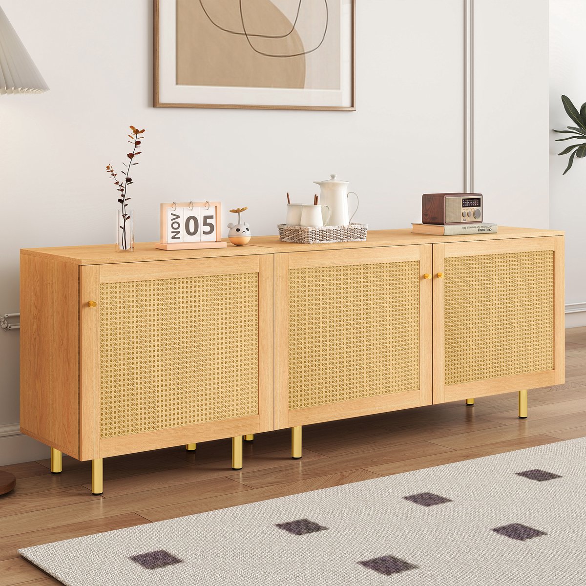 STILVORA Dressoir - Modulair Met Rattan Deuren En Opbergruimte - Voor Eetkamer En Woonkame