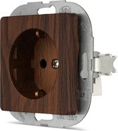 Wandcontactdoos Inbouw met Klep - Verhoogde Touchbeveiliging - Walnoot Kleur