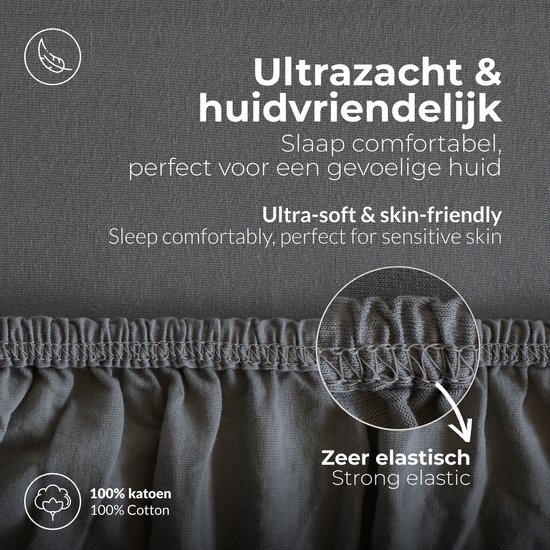 Drap-housse Jersey Comfort 180x200-200x200 cm - Drap-housse sommier tapissier 100% coton jusqu'à matelas 25 cm - anthracite