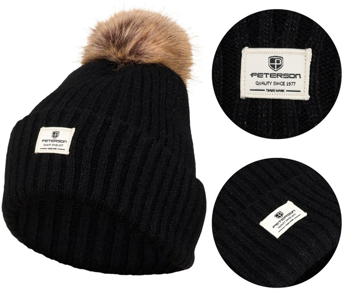 Peterson - Zwarte Wintermuts met Pompon - Warm - Elegant