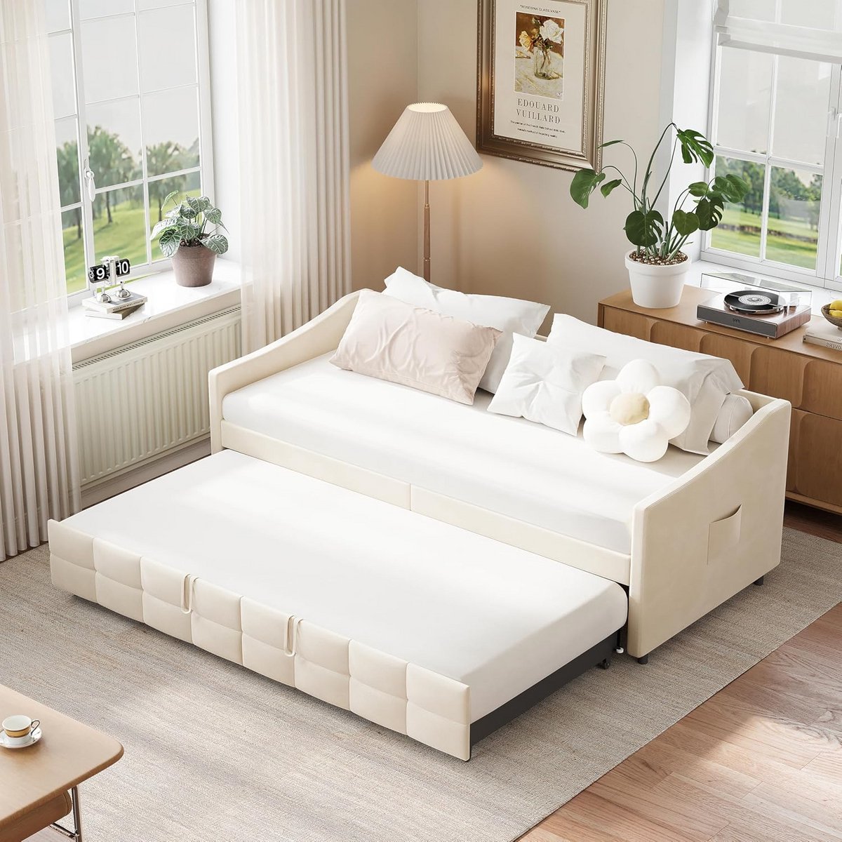 Uitschuifbaar Slaapzetel Dagbed 90x200 naar 180x200 cm Fluwelen Bekleding