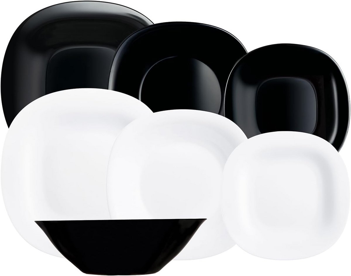 Servies Set Zwart-Wit 19 Delig voor 6 Personen - Extra Sterk Glas