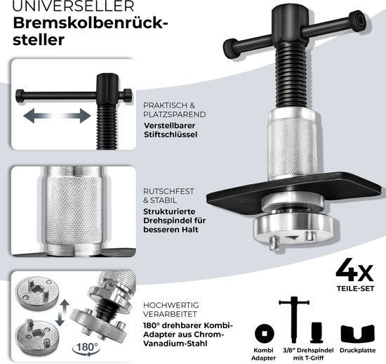 FreeTec Remklauw gereedschap voor multi-zuiger remblokken verspreider, zware universele remklauw pers gereedschap geschikt voor de meeste 1, 2, 4 en 6 zuigers