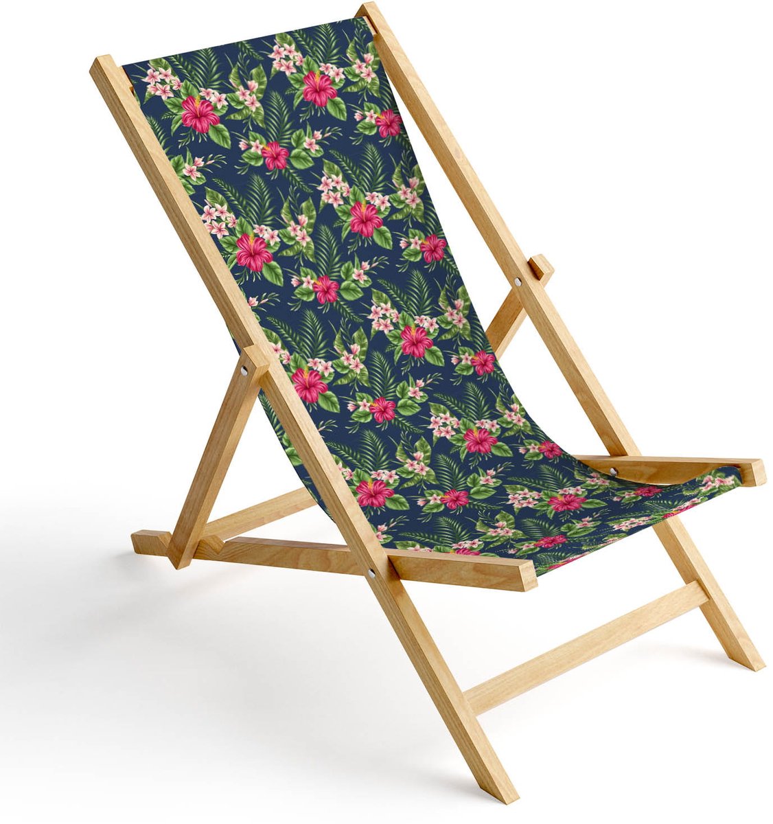FEROCITY - Opklapbare ligstoel - Houten - strandstoel met afneembare hoes - 120 x 58 x 45 cm - Birke - Palm Dunkel