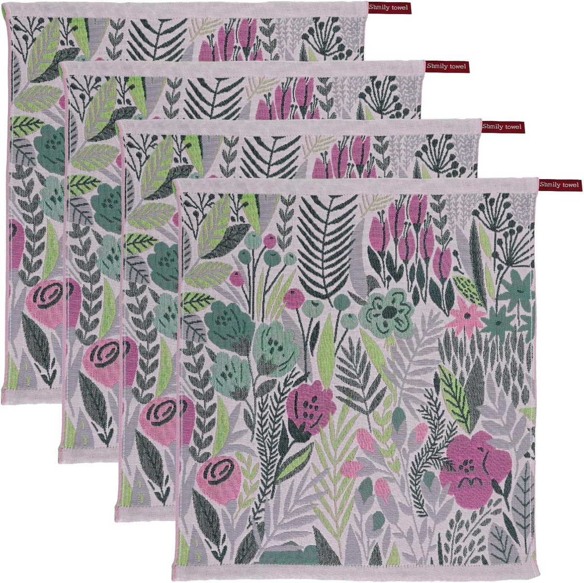 Set van 4 Dubbelzijdige Absorberende Keukentheedoeken 100% Katoen Dunne Bloemprint