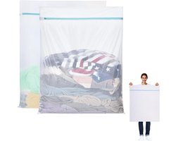 Waszakken - 2 Stuks - Waszak Groot - 90x110Cm - Waszakken met Rits - Wasnet voor Wasmachine - Bescherm je Wasgoed en Wasmachine - voor Fijne Was, Gordijnen, Fleecedekens, Beddengoed - Wit