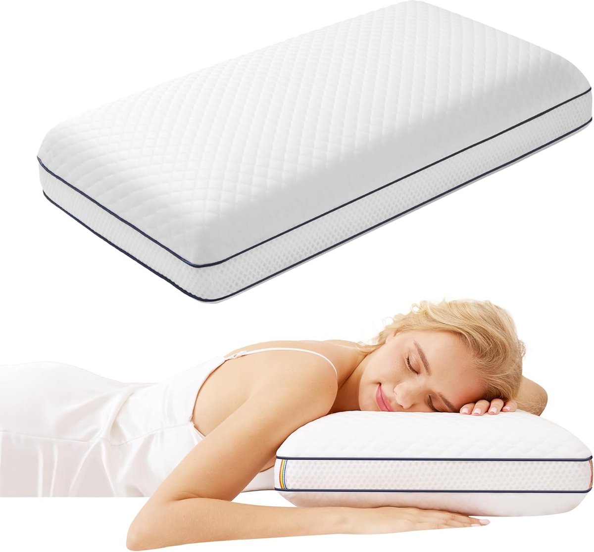 Traagschuimkussen met Verkoelende Gel 60 x 40 x 12 cm – Ergonomisch Hoofdkussen tegen Nek- en Schouderpijn