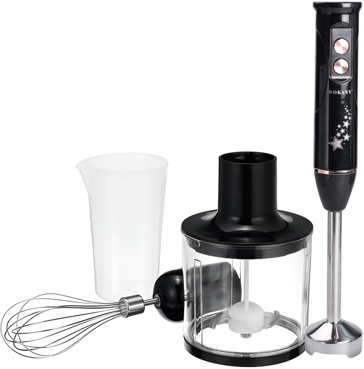 Sokany, Staafmixer 600W 4-in-1 met Hakmolen en Garde, Grijs