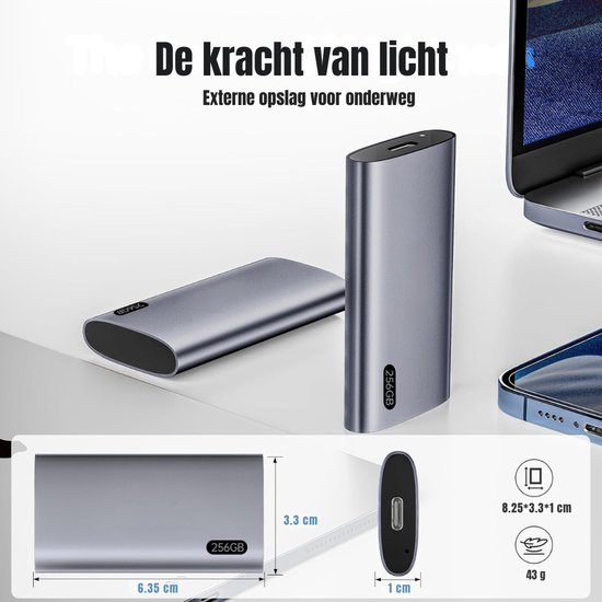 SCH® SSD Externe Harde Schijven - SSD Externe Harde Schijf - Grijs - ‎7cm x 4cm x 2cm van sch — afbeelding 2