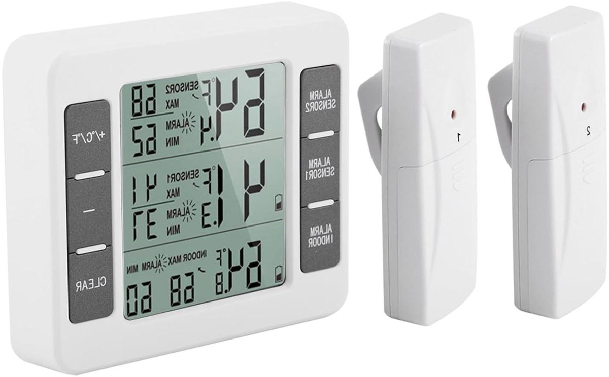 Allecto - Draadloze digitale koelthermometer - Alarmfunctie - Wit - Min/Max display - Akoestisch - 2 sensoren - Geschikt voor koelkast en vriezer