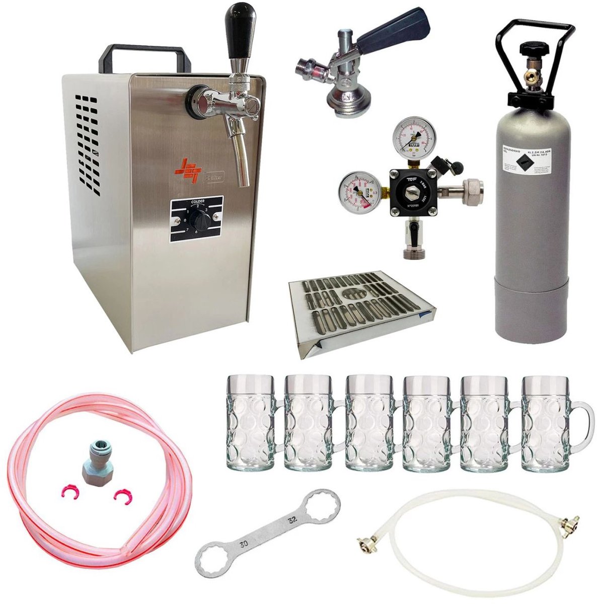 Kompleet biertapset JET 30 - 1-kraans droogkoeler 35 l/uur met 6x ISAR bierglazen 0,3 l