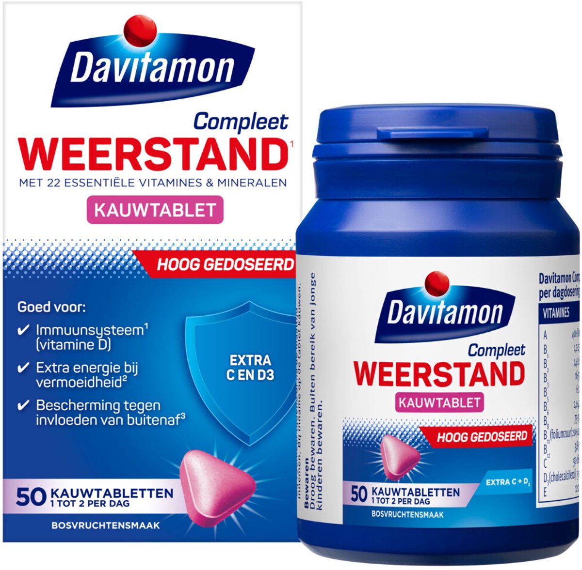 Bol.com Davitamon Compleet Weerstand Hoog Gedoseerd Bosvruchten - 2 x 50 kauwtabletten - Voordeelverpakking aanbieding