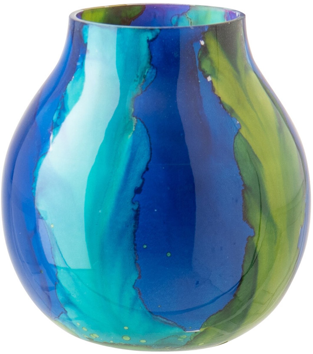J-Line windlicht - glas - azuurblauw/blauw - small