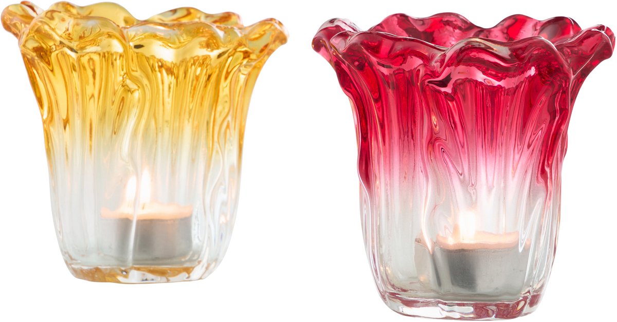 J-Line theelichthouder - glas - mix - large - set van 2 Multi