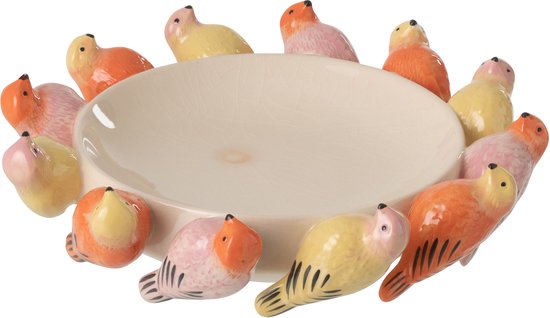 J-Line Bol décoratif Oiseau - céramique - multicolore
