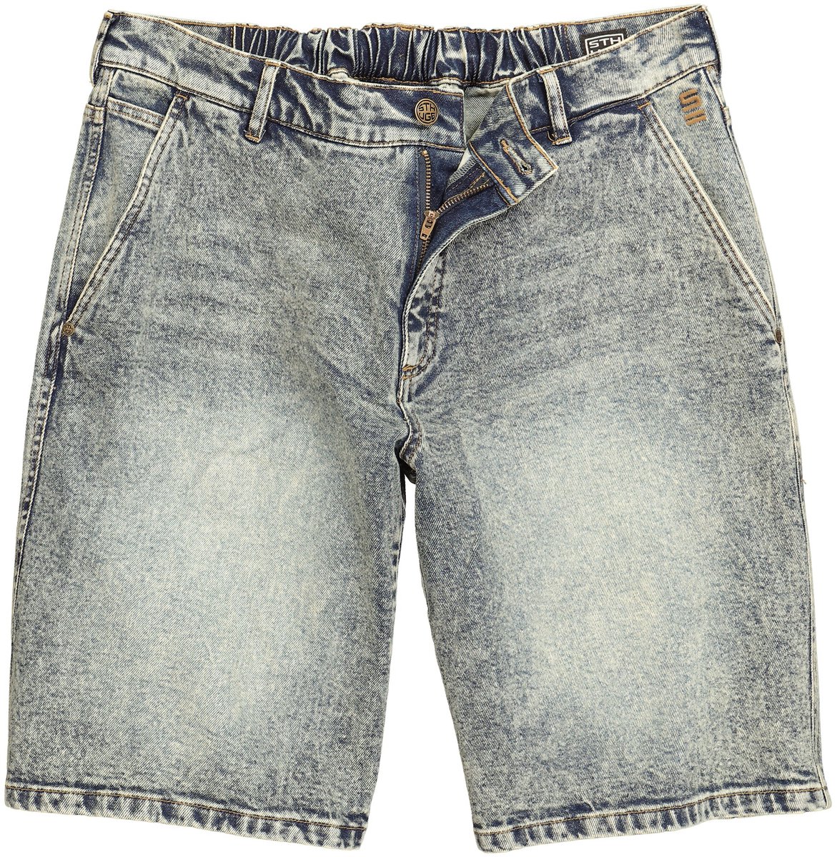 STHUGE - Heren - jeans-bermuda extra wijde Baggy Fit Dirty denim 5-pocket tot 72 - Denim blauw - Maat 56