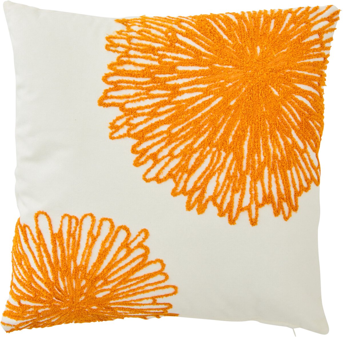 J-Line kussen Bloemen - katoen - wit/donkeroranje Multi
