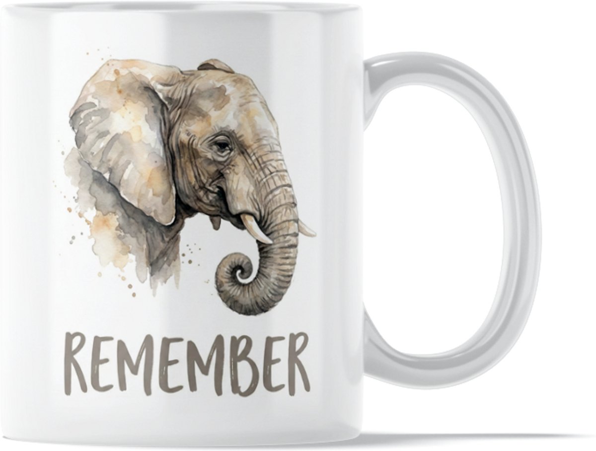 Mok Olifant - Tekst Remember - Dieren Mok - Keramiek