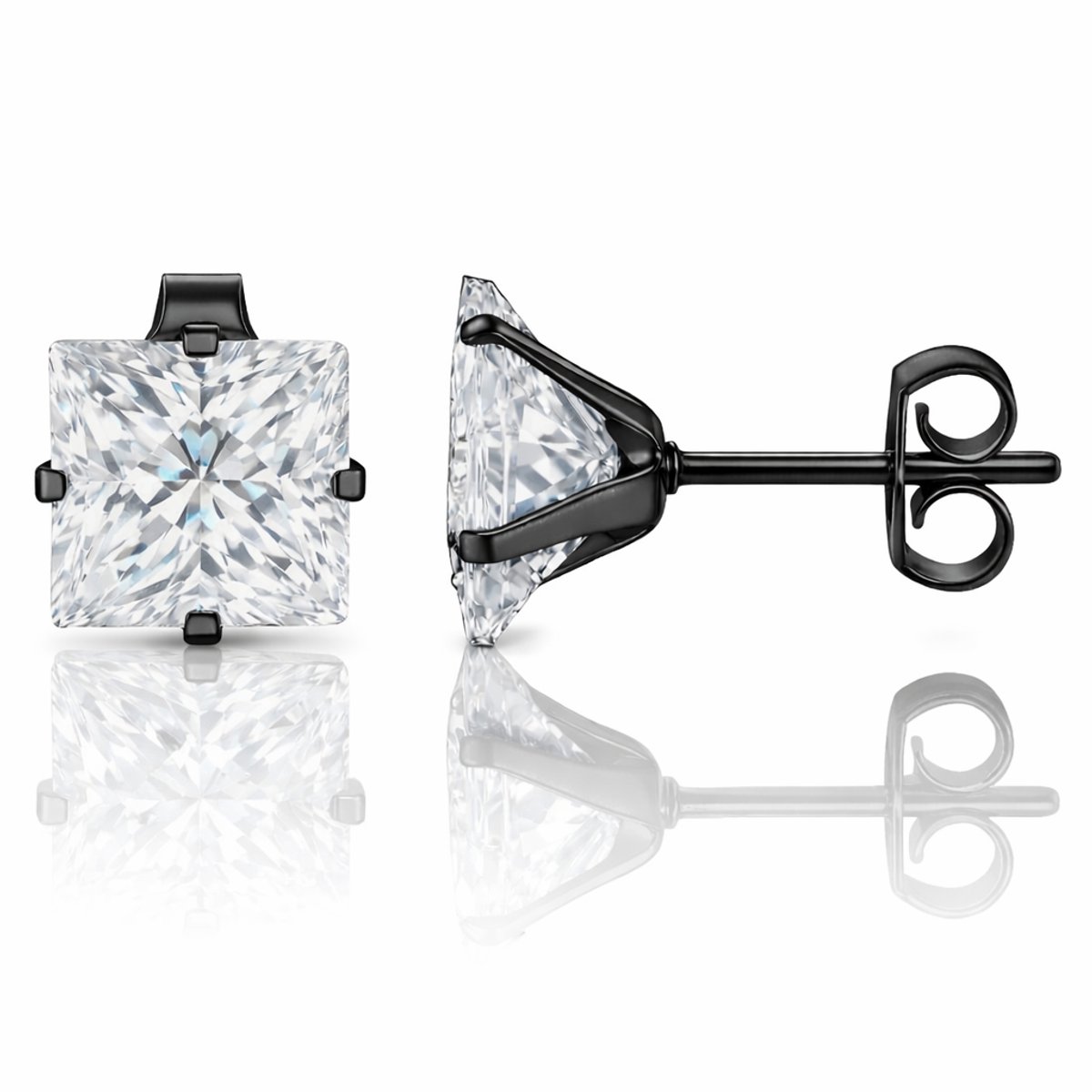 LGT Jewels Stud oorbellen Edelstaal Black Edition Transparent 6mm
