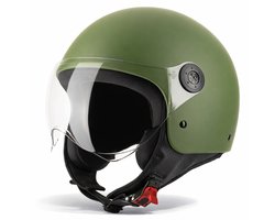 VINZ Duoro Jethelm met Vizier - Scooterhelm & Motorhelm & Brommerhelm - Lichtgewicht - Army Green - M