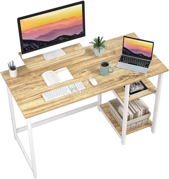 GreenForest Gaming Bureau Met Lade, Printerplank En Monitorstandaard – 150 Cm, Omkeerbaar, Met Hoofdtelefoonhaken, Wit