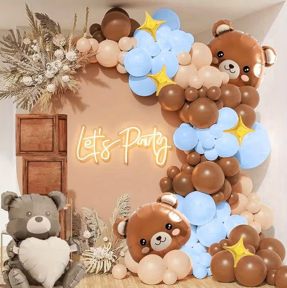 FeestmetJoep® 146 stuks ballonnen Bruin, Blauw & Beren thema – Verjaardag Versiering - Babyshower