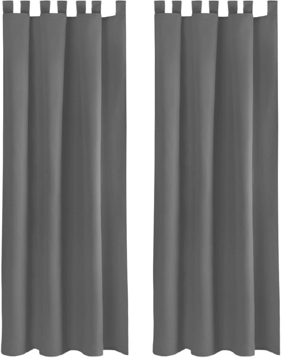 Ondoorzichtig Gordijn Set van 2 met Lussen 140x225 cm Antraciet
