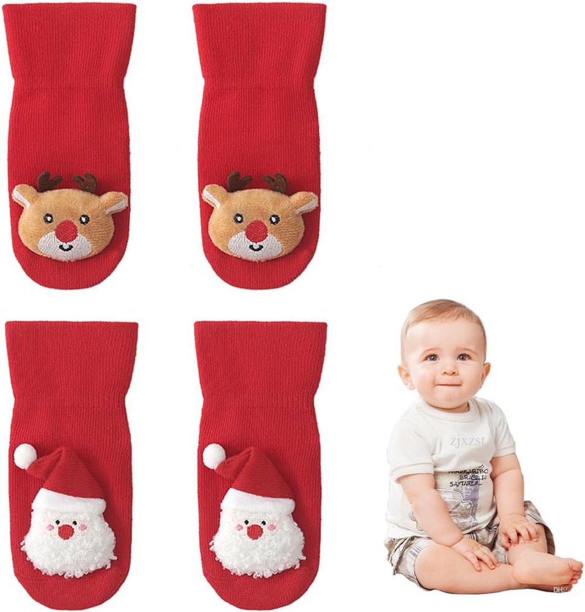2 Paar Baby en Peuter Sokken met Rammelaars - Antislip en Warm Sokken voor Pasgeborenen (0-3 Jaar)
