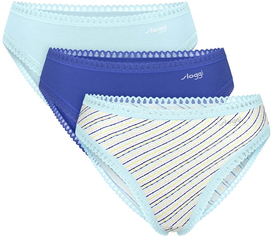 Sloggi Women GO Crush High leg (3-pack) - dames slip - lichtblauw - kobaltblauw en blauw - wit en geel gestreept