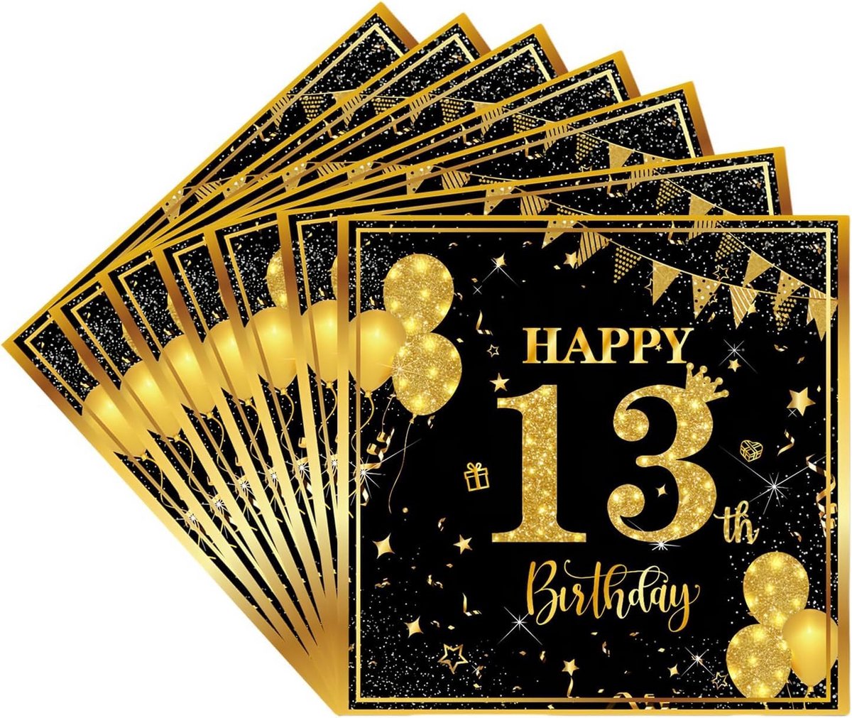 Servetten 80e Verjaardag Zwart Goud - 40 Stuks Papieren Feestservetten
