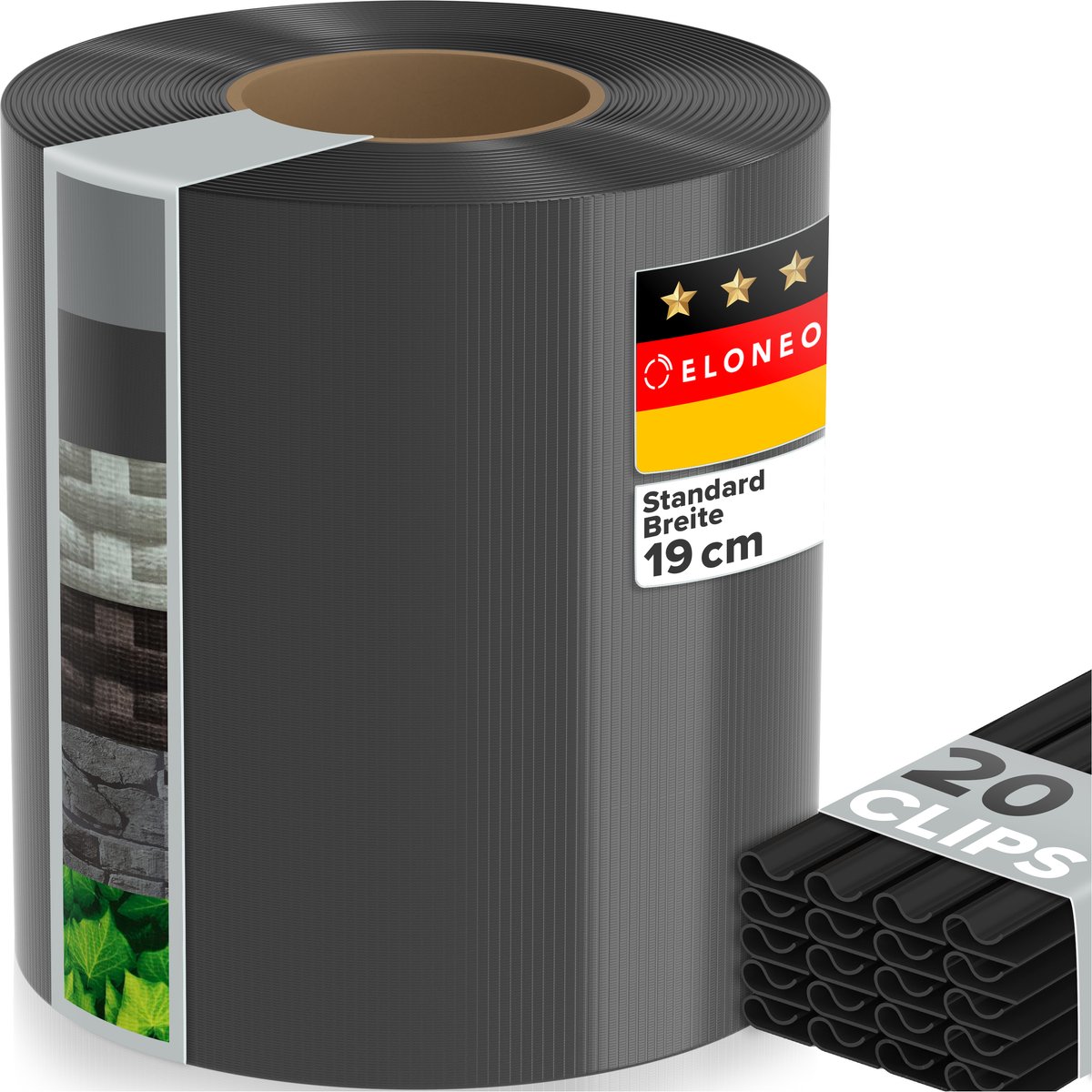 ELONEO PVC privacy strips voor dubbelstaafmat hekwerk, weerbestendig – 35 m x 19 cm – 1 rol