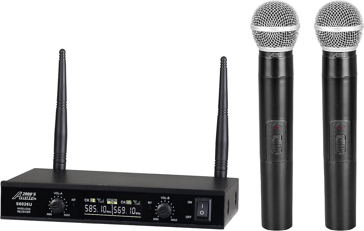 Draadloos Tweezijdig Microfoonsysteem met Twee Handheld UHF Microfoons