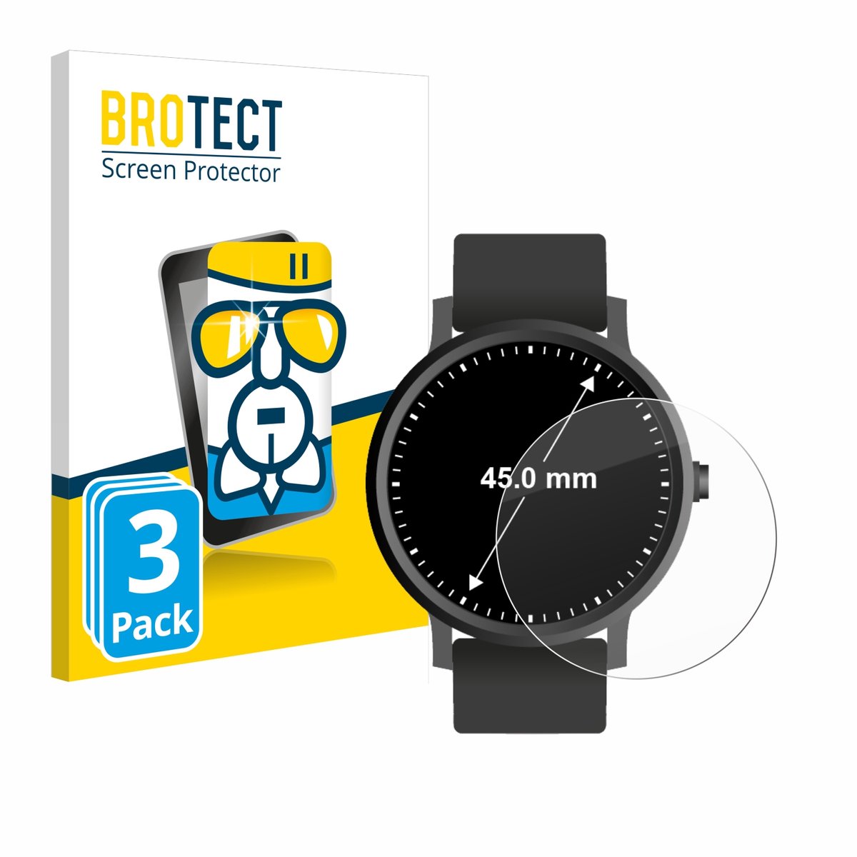 Screenprotector 3 Stuks voor Horloges (Rond, ø: 45 mm) Beschermglas transparant