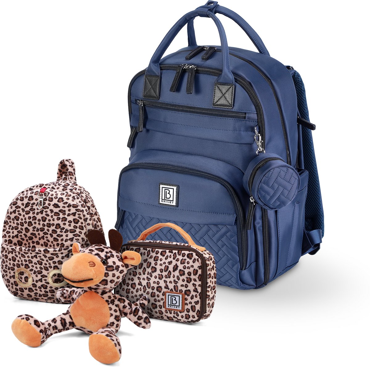 Brisby Premium Luiertas - Blauw - Kinderrugzak - 1.5L kinderlunchtas - Giraffe