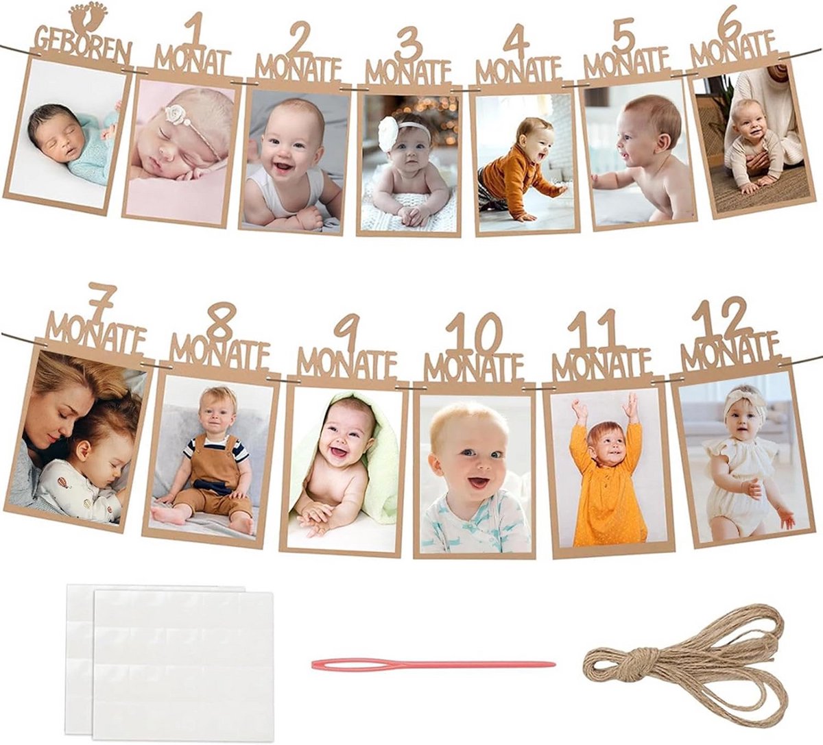 Fotobanner 1e Verjaardag Slinger voor Baby Fotos 0 tot 12 Maanden