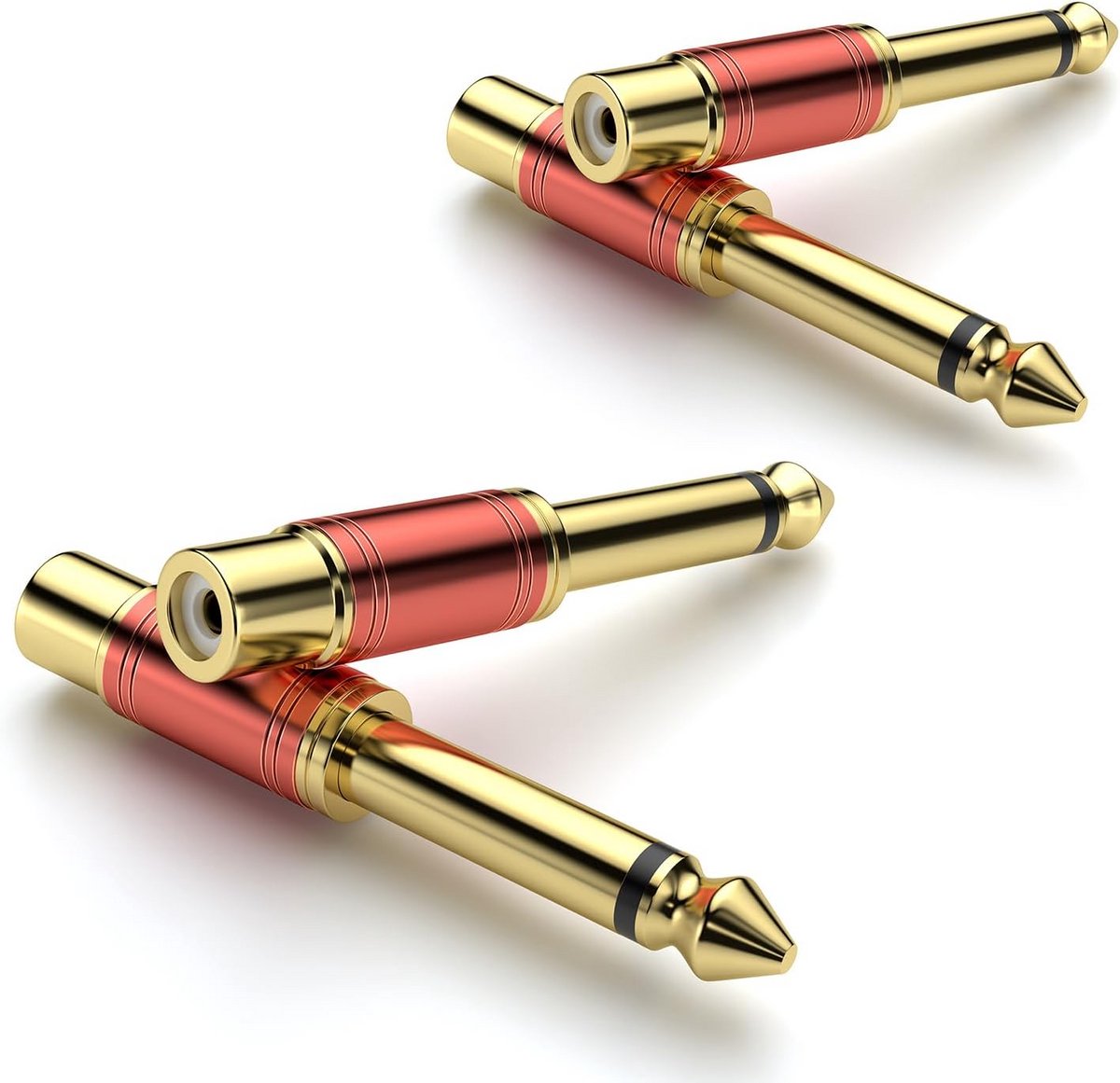 4 Stuks RCA naar 6.35mm Jack Adapter Mono TS - 24K Verguld