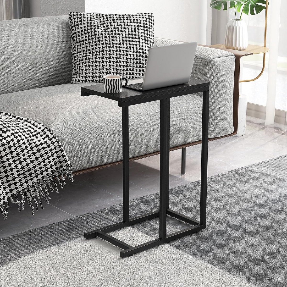 C-vormige Bijzettafel Zijkant Bank - Industrieel Design Tafel voor Laptop en Koffie