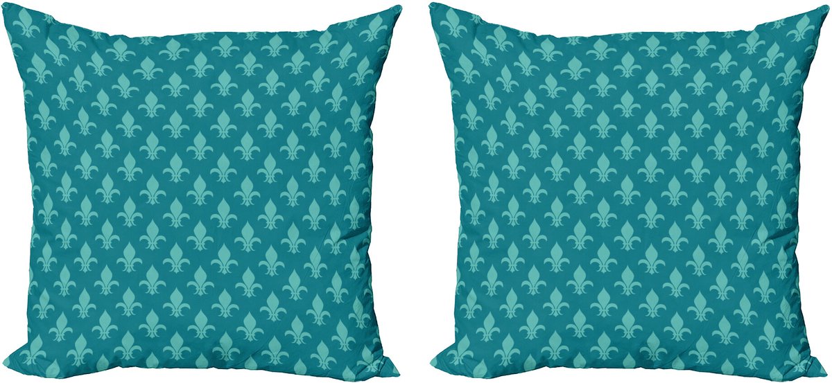 ABAKUHAUS Fleur de Lis kussenhoezenset (2 stuks), retro damastpatroon, 40 cm, turquoise Teal